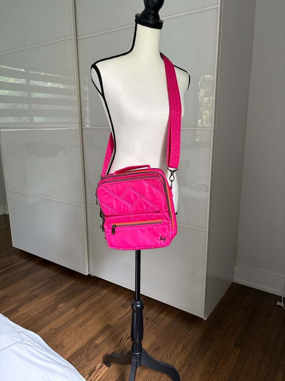 Lug Wrangler Medium Cargo Crossbody Bag in Magenta with Orange Accents - Picture 3 of 8